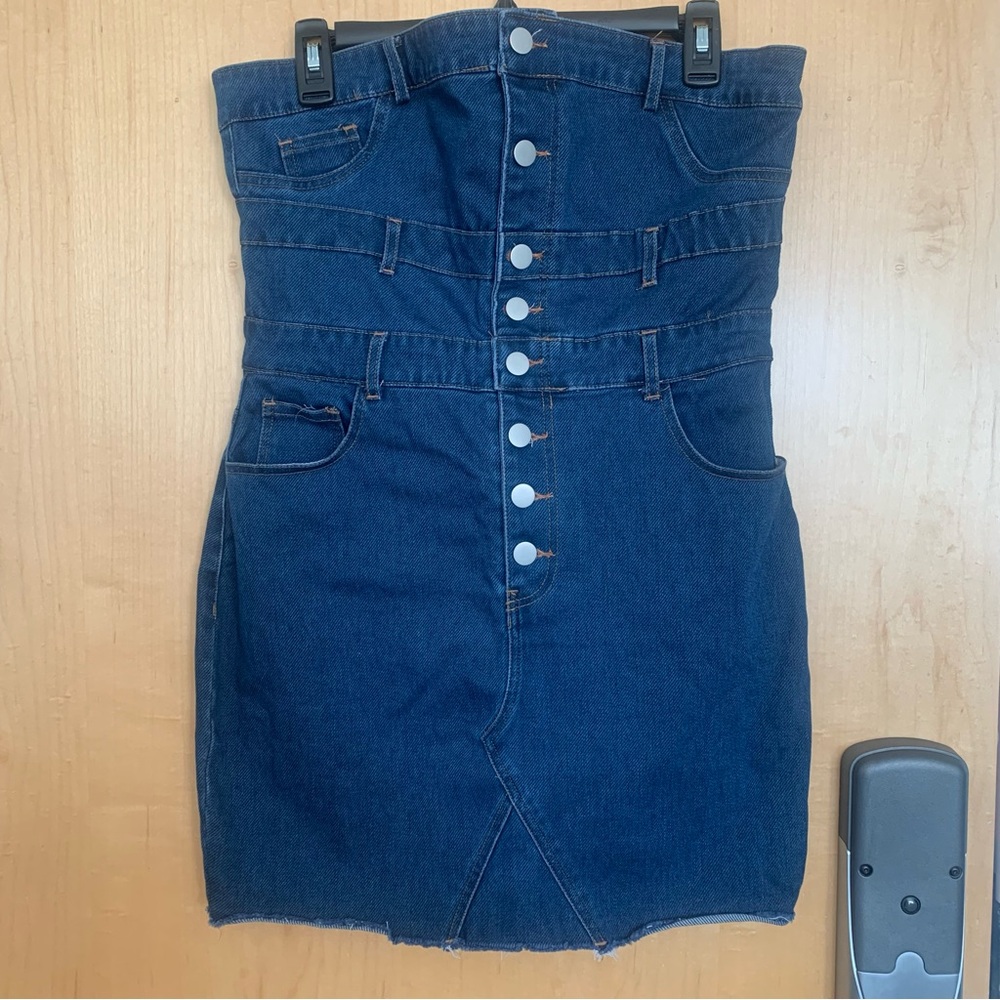 Denim Blvd Los Angeles blue denim strapless mini dress women’s size large